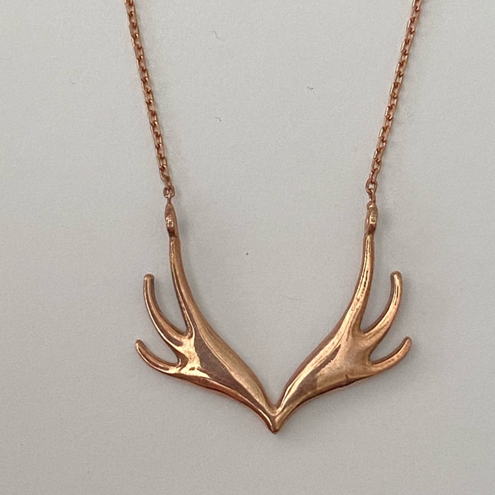 925 Silver horn or bird seagull antler necklace 14k rose gold plated